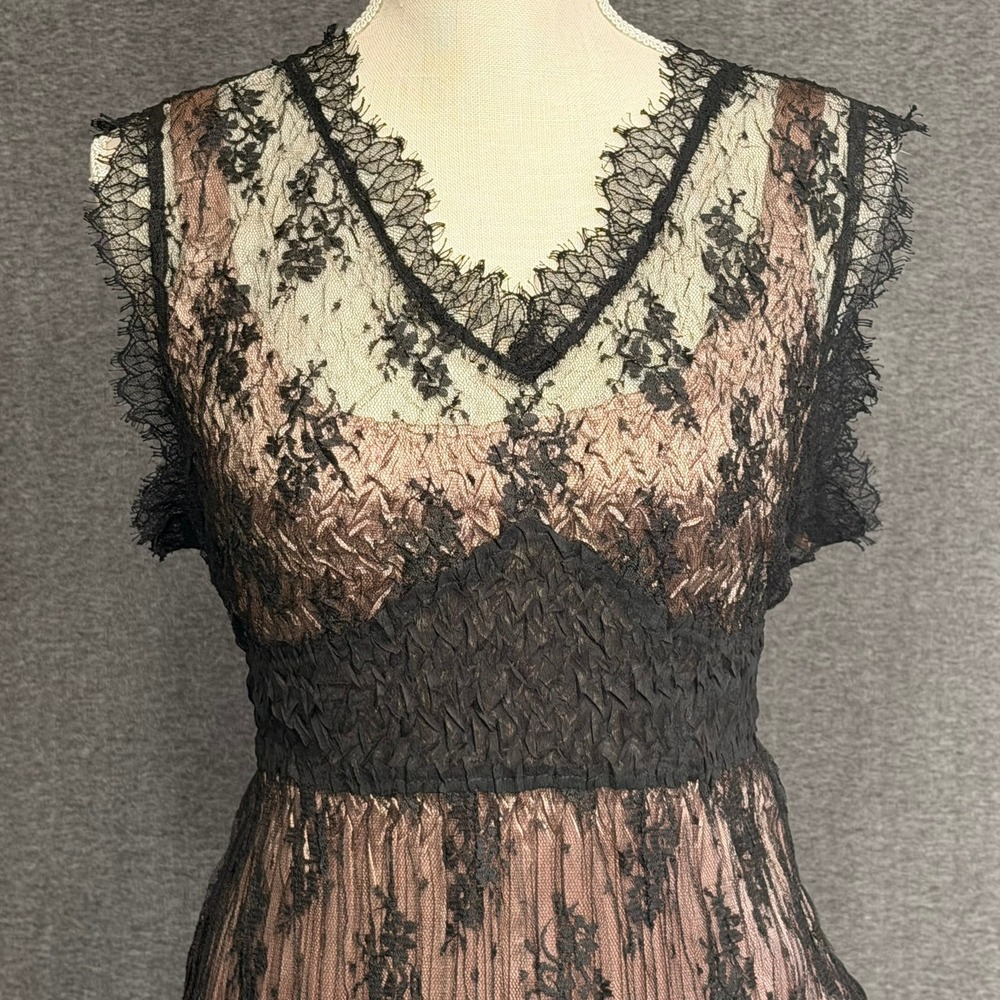 VTG Komarov Women Skirt Top XL Crinkle Whimsigoth Romantic Y2K Lace Asymmetrical